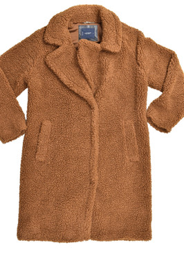 Lucky Brand Women's Size Large Brown Faux Fur Sherpa Teddy Bear Long Trench Coat