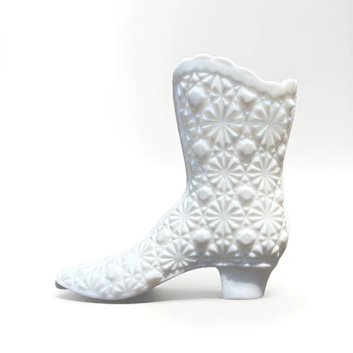 Vintage Fenton Milk Glass Button & Daisy Boot Vase Hat Pin Holder 4”