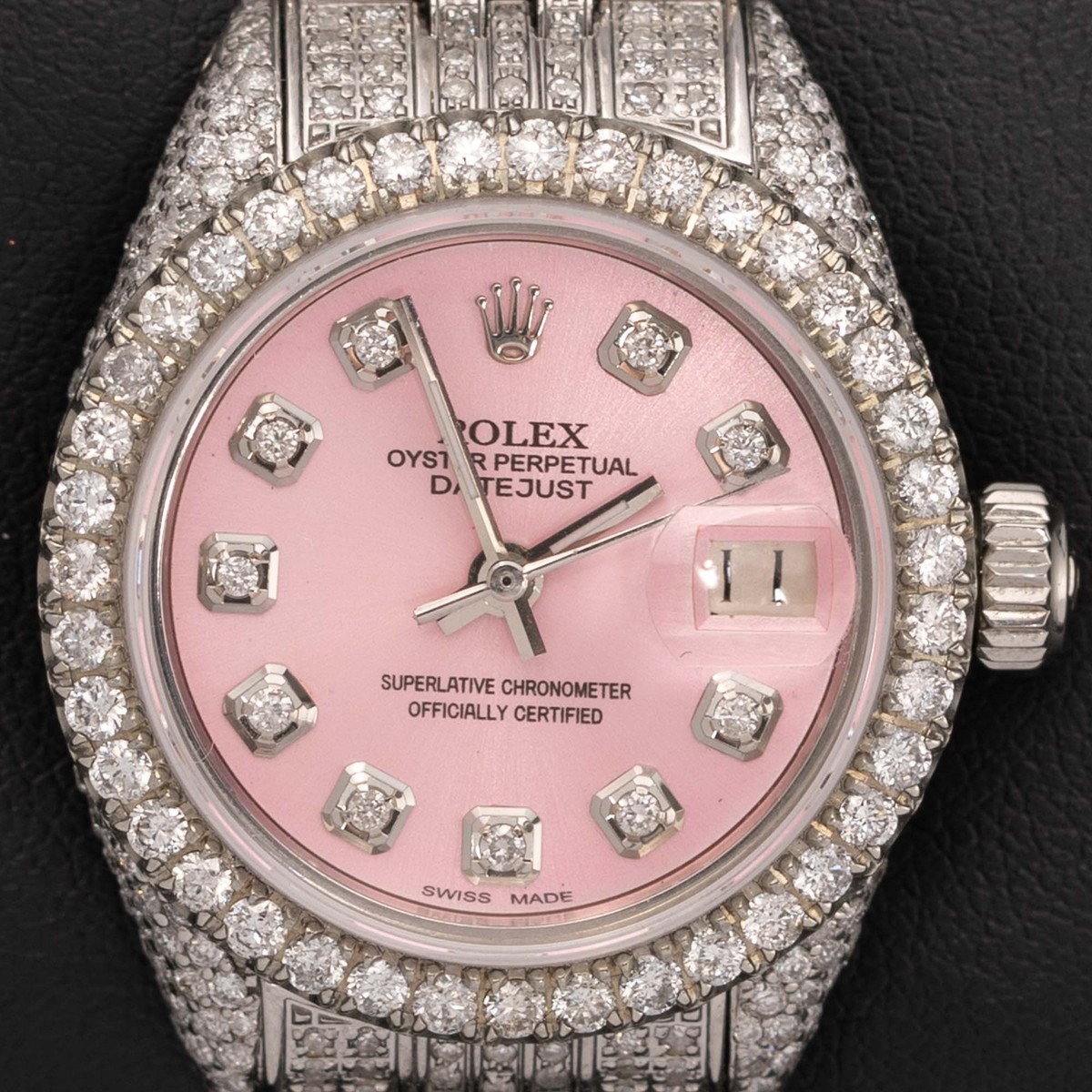 Rolex Datejust 69173 Iced Out Watch 26mm Full Diamond Jubilee Pink