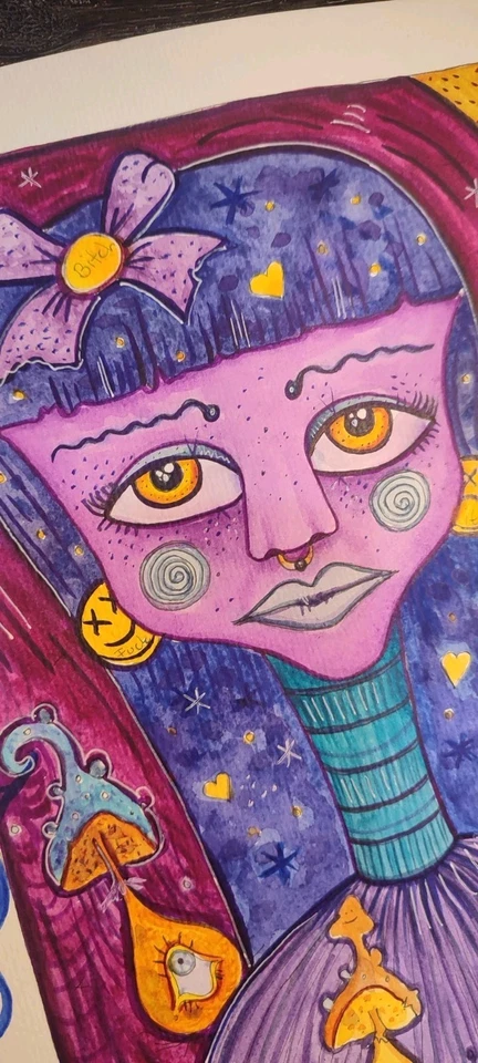 Aquarell Frau Gemälde Expression Wathercolor A4 Abstrakt Naive Malerei Signiert - Bild 2 von 4