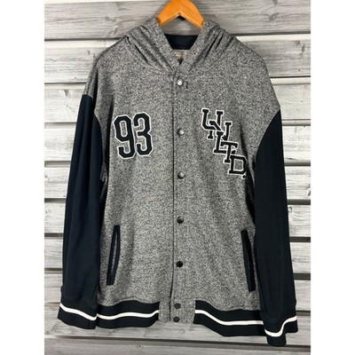 Ecko Unltd Men XL Hooded Varsity Jacket Snap Front Sweatshirt Jacket Embroidered