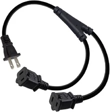 5ft 1-15P to Dual 1-15R Splitter Cord 2 Prong Extension Power Cable 18AWG