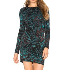 Mara Hoffman Herbarium Jacquard Fitted Long Sleeve Dress in Teal Multi XS