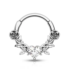 Helix Cartilage Hoop Earrings Stainless Heart CZ 16G Septum Clicker Segment Ring