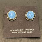Lapis Post Back Earrings vintage Hl Navajo Large Stud Sterling Silver Denim