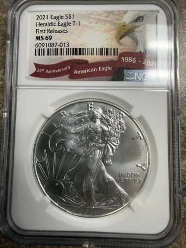 2021 NGC MS 69Heraldic Eagle Silver Dollar T-1, 35th Anniversary