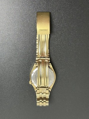 SEIKO WATCH SILVER WAVE QUARTZ 8229-7050 DAY DATE KANJI Gold Small