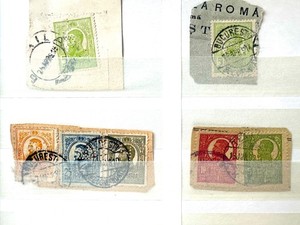 Romania 1908-20 Lot of Perfins on Fragments; some Nice Cancellations