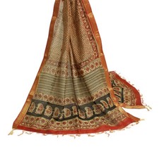 Sushila Vintage Cream Indian Dupatta 100 Pure Cotton Printed Long Stole Hijab