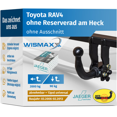 ANHÄNGERKUPPLUNG abnehmbar für Toyota RAV4 06-13 +13pol E-Satz ABE