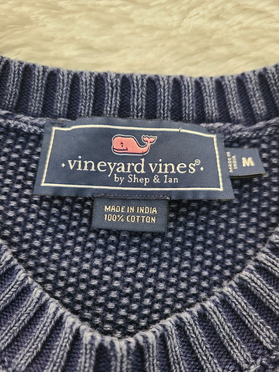Vineyard Vines Mens Indigo Blue Cable Knit Cotton Crewneck Sweater 1E001161 M View 2