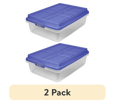 Hefty HI-RISE 40 Qt Storage Bin 2 Pack Clear Plastic Latching Lid Blue
