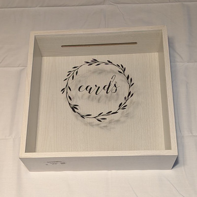 White Wood Square Wedding Card Box Wishing Well Slot Top Glass Front Floral
