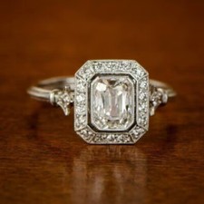 Art Deco 1 CT White Radiant Cut CZ Antique Engagement  Wedding Ring 925 Silver