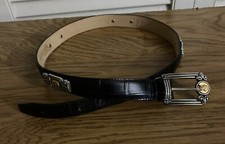 Brighton Belt Leather Black Silver Gold Tone Museum , Coined. Size Medium