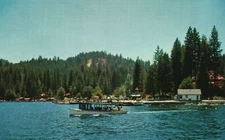 Vintage Postcard Excursion Boat Blue Jay Leaving Dock Lake Arrowhead California