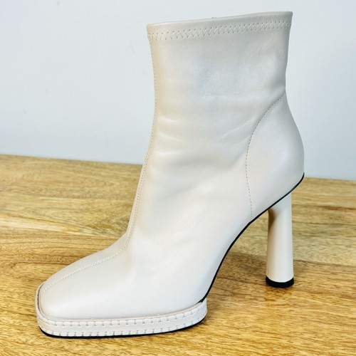 Alias Mae Womens Mid Calf Boots Heel Square Toe Cream Leather Size 38 EU 7 AU