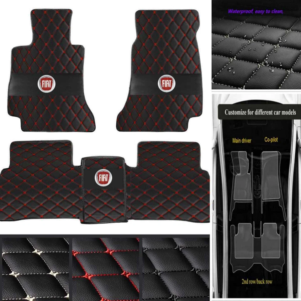 For Fiat 500/500L/500X Car Floor Mats Custom Waterproof PU Leather Carpets Rugs - Image 3 of 4