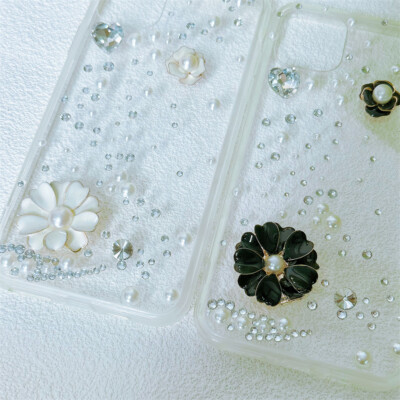 Bling Phone Case, Two Flowers Stone Pearls Crystal Beautiful Unique Phone Case