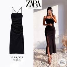 ZARA NEW WOMAN MIDI DRAPED DRESS STRAPPY BLACK | 7736/878