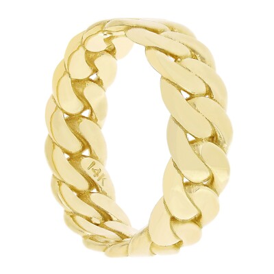 14k Yellow Gold Miami Cuban Ring Curb Link Band 6.7mm Ring Size 11 - 5.5 grams