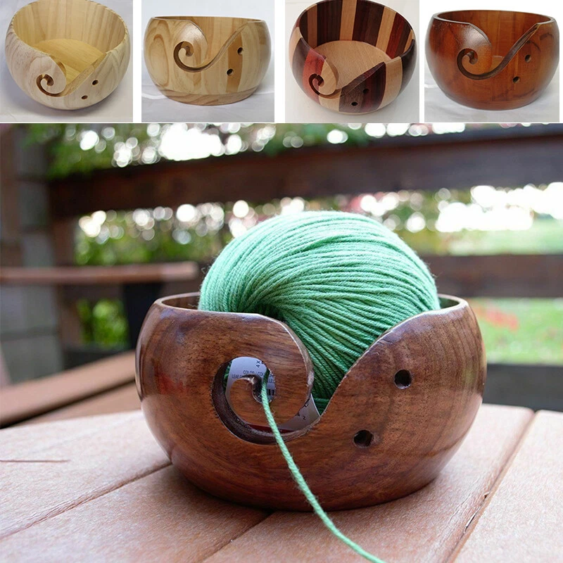 Yarn Bowl Wooden Non-Slip Holder Skeins Knitting Crochet Storage Home