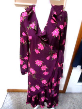 DRAPER JAMES-PURPLE/MULTI-FLORAL-RUFFLED -SIDE TIE- WRAP MIDI DRESS-SIZE-M-NEW
