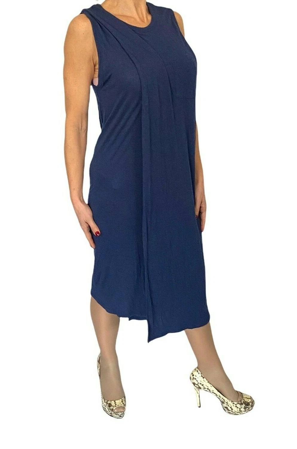 Abito tubino ALEXANDER WANG classico T drappeggiato sovrapposizione senza maniche blu navy con tasca M