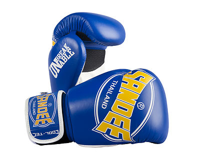 Sandee Cool-Tec Muay Thai Leder Boxhandschuhe - Blau/Gelb 10oz-16oz