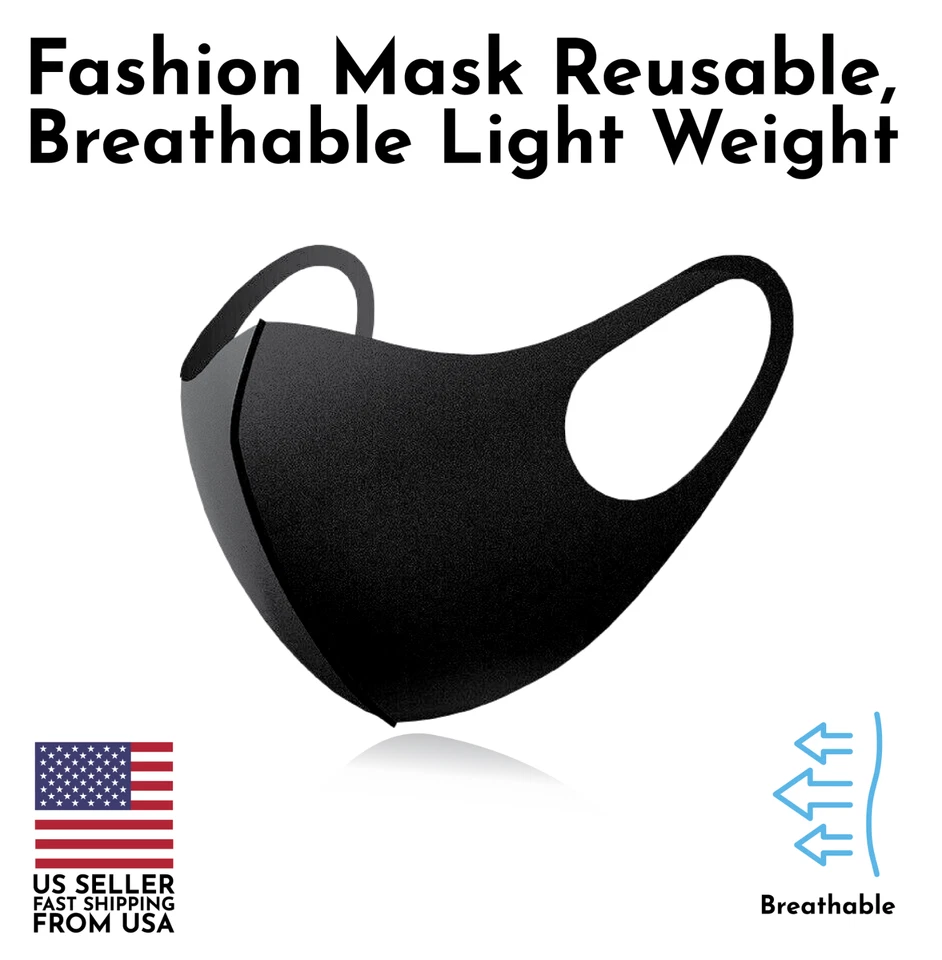 100Pcs Black Unisex Mouth Face Masks Washable Fashion Each Individually Packaged - Image 4 of 4