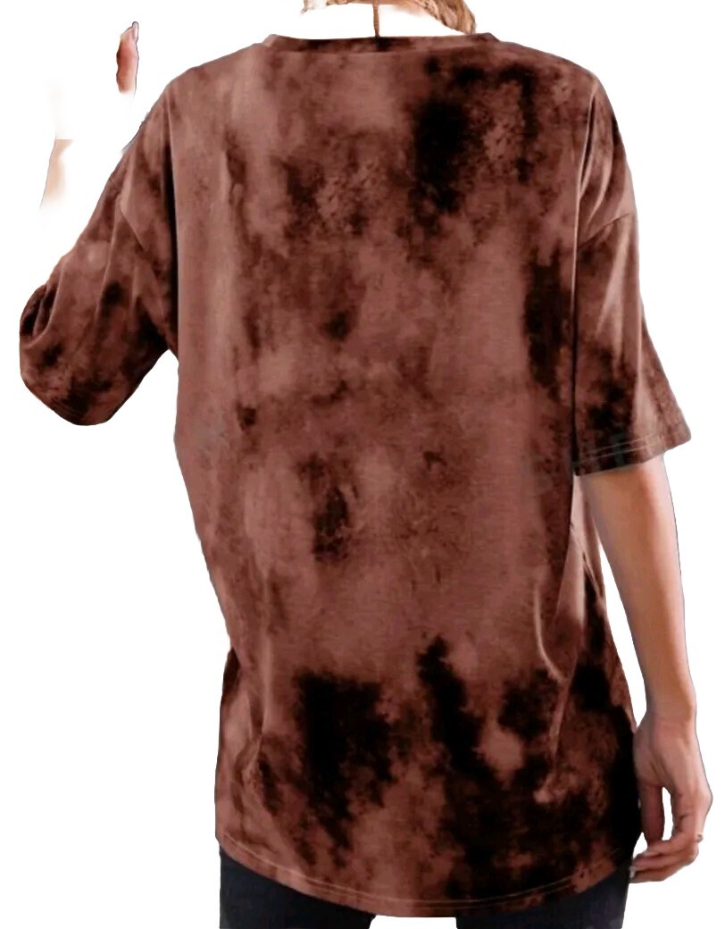 SHEIN Coolane Tie Dye Drop Shoulder Oversized Tee Color Coffee Brown M  FreeShipp