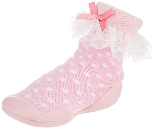 Nuby Snekz Comfortable Rubber Sole Sock Shoes for First Steps- Pink Polka Dot...