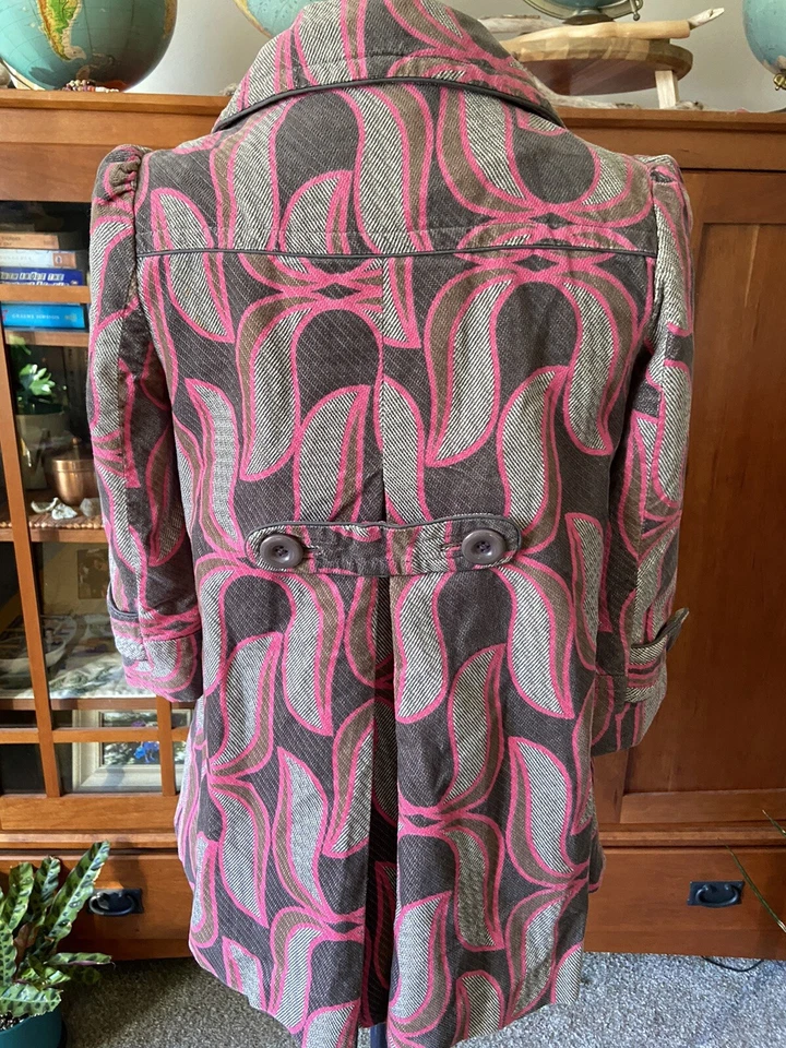Elevenses Anthropologie Lotus Leaf Double Breasted Pea Coat Women's Size 0 Pink - Image 2 of 4