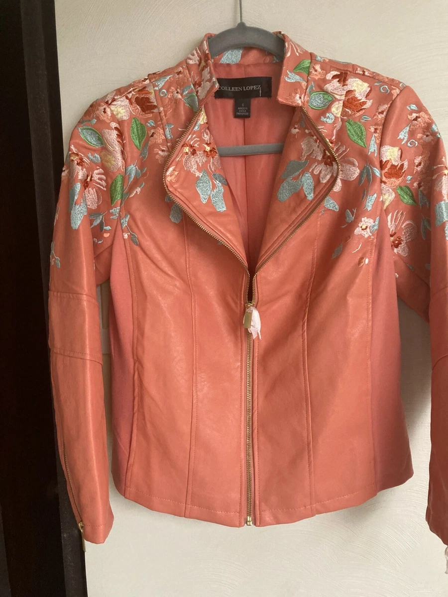 Colleen lopez embroidered clearance faux leather jacket