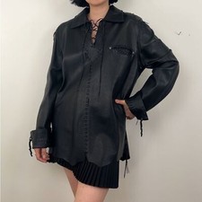 RARE Vintage Ralph Lauren Purple Label Black Lambskin Shirt Lace Up Detailing