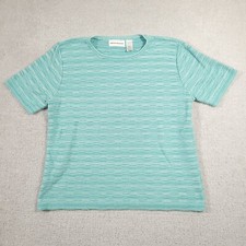 Vtg Alfred Dunner Sweater Shirt Womens Large Green Knit Short Sleeve Made In USA