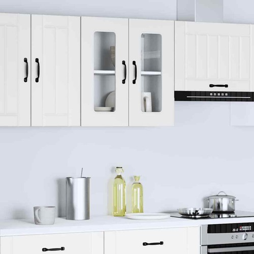vidaXL Kitchen Wall Cabinet with Glass Door Kalmar White Engineered Wood BMG - Picture 3 of 10