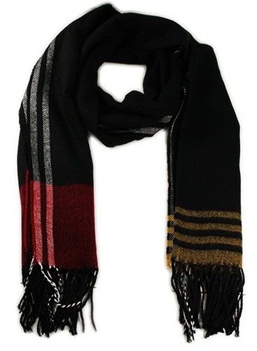 Itzu Co. Doux Tissé Tricot Rayé Gland Bord Long Chaud Hiver Écharpe Noir Marine - Picture 3 of 3