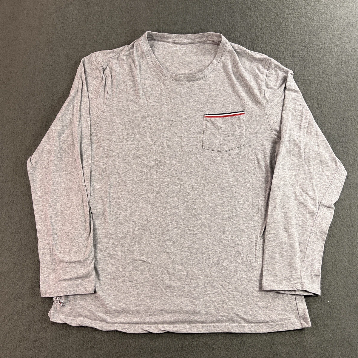 LACOSTE Men s Sleepwear Long Sleeve Logo Shirt Size Large Gray Comfort Stretch