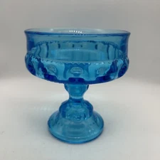 Vintage Indiana Glass Imperial Blue Compote Candy Dish Bowl Pedestal Kings Crown