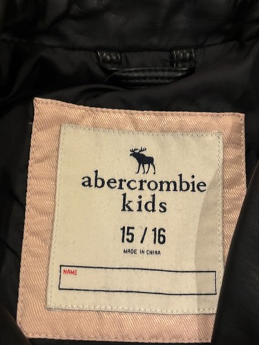 Abercrombie Kids Faux Leather Jacket Size 15/16 Black Zip Button Moto - Picture 2 of 5