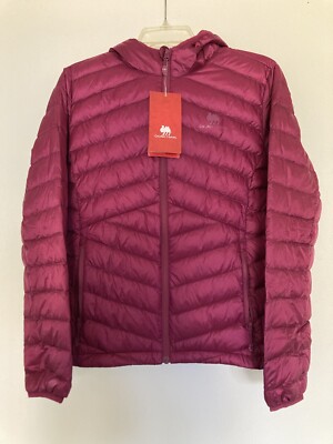 NWT Golden Camel Lightweight Packable Puffer Down Jacket w Hood- M Dark Magenta
