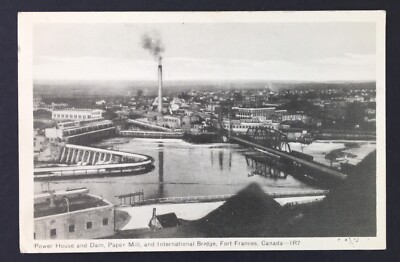Vtg PC  International Bridge Fort Frances Canada Power House Dam Paper Mill
