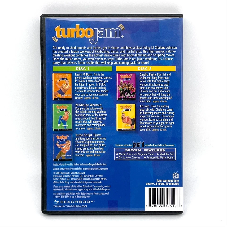 Turbo Jam 5 Rockin Workouts DVD Beachbody 2 Disc Set Chalene Johnson - Image 2 of 2