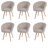 6Er-Set Esszimmerstuhl Vaasa T633, Stuhl, Retro 50Er Jahre, Textil, Creme/Grau