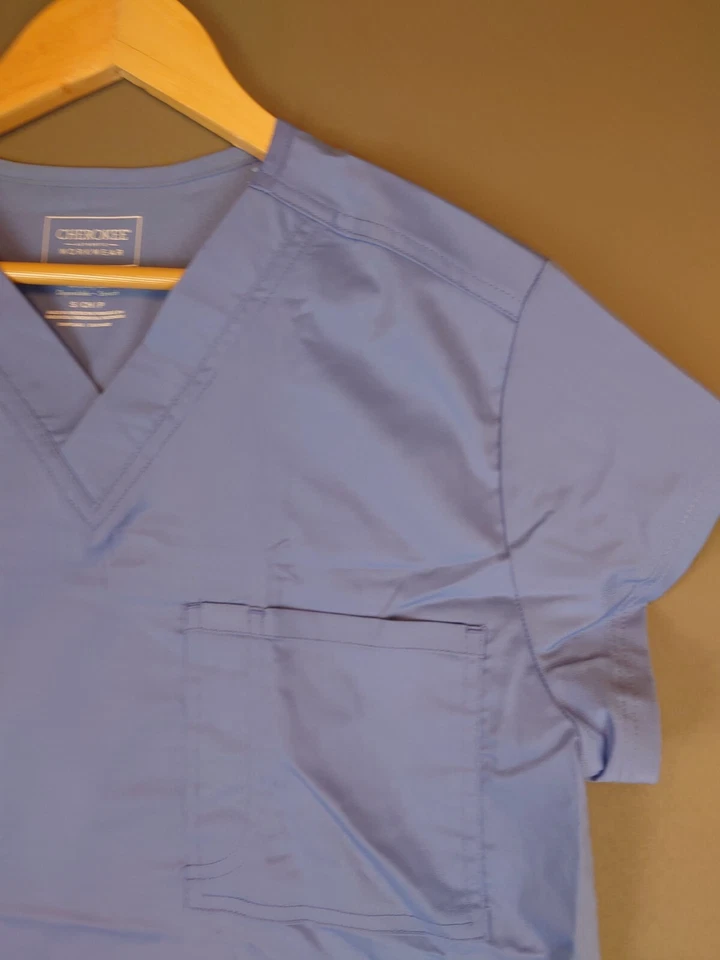 Blusa Médica Cherokee Ropa de Trabajo Azul Claro Enfermera Hospital Camisa Para Hombre Pequeña Foto 4 de 4