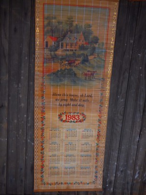 Wall Hanging Calendar 1983 Currier & Ives Bless this house Vintage roll up