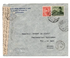 Egypt Censored Airmail Postal History Cover to Switzerland WS30543
