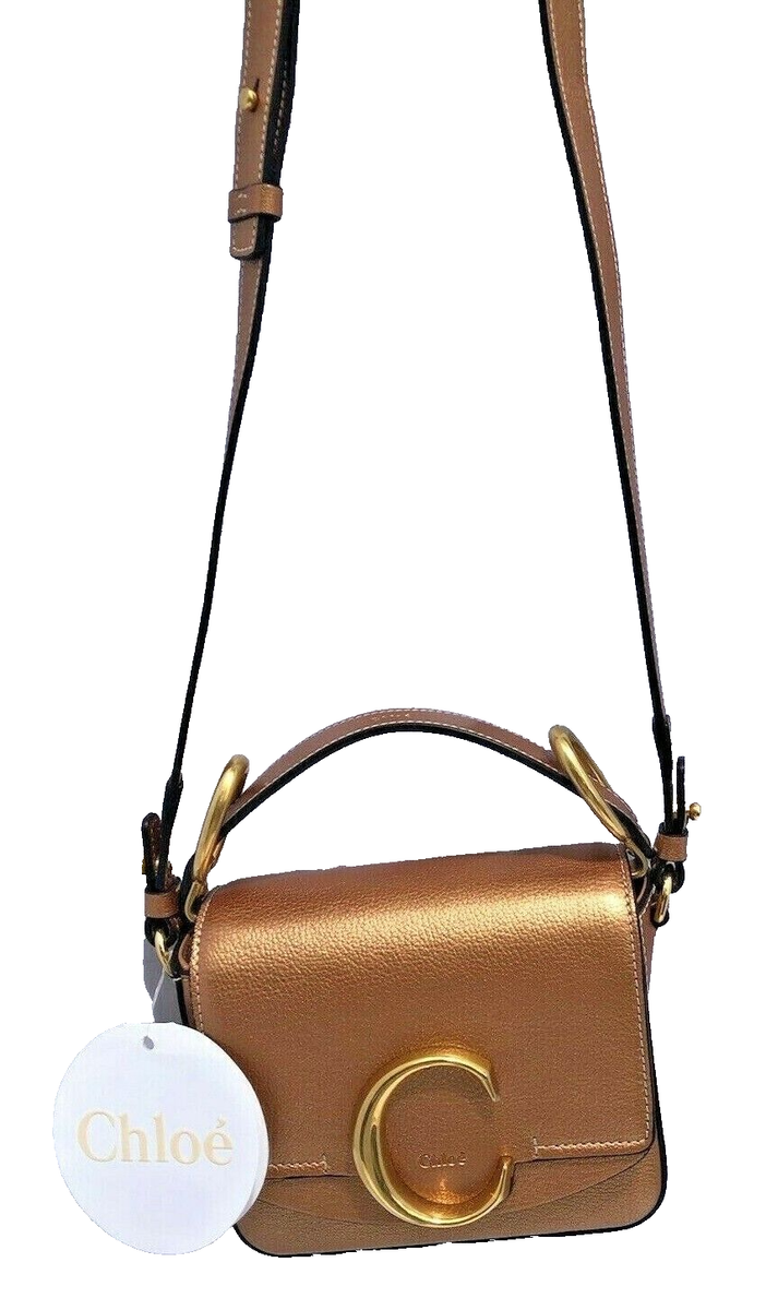 CHLOE $1690 Mini C Pearly Rose Gold Square Shoulder Crossbody Bag