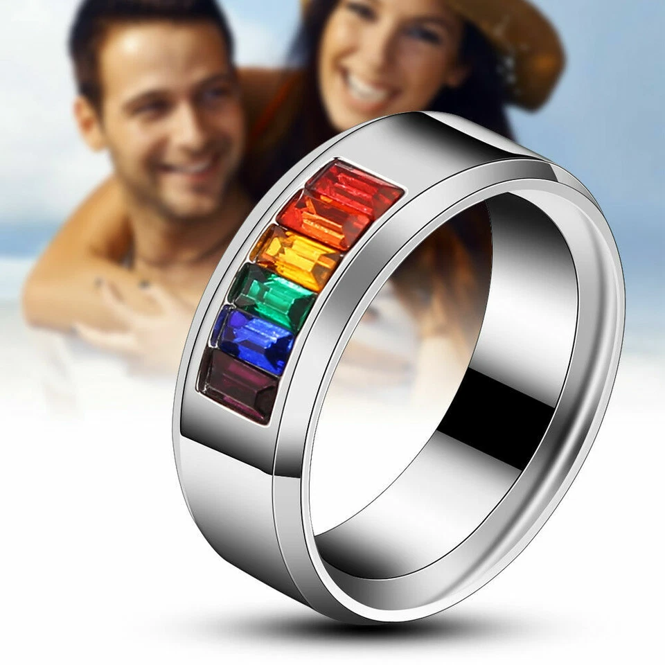 Titan Edelstahl Amethyst Peridot Granat Citrin Saphir Ringgröße 8 #R00254 - Bild 3 von 4